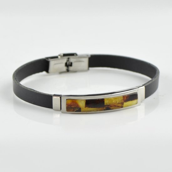 Small Leather Amber bracelet for men 